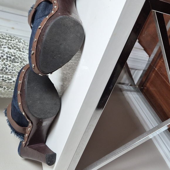 Qupid Denim and Brown Heeled Mules/clogs - Picture 8 of 9